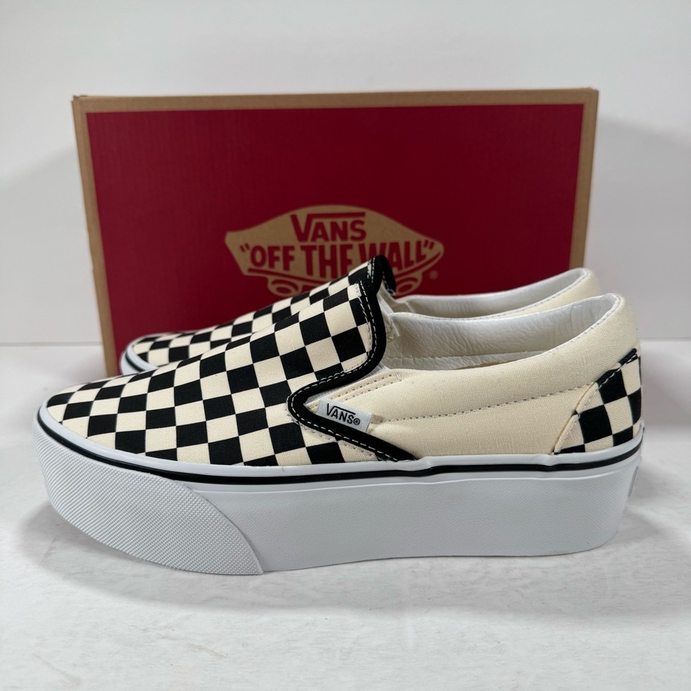 Vans Classic Slip-On Stackform Checkerboard Black Classic White Sneakers Women 8 - Picture 6 of 12